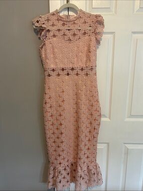Just Me Blush Pink Lace Midi Dress
